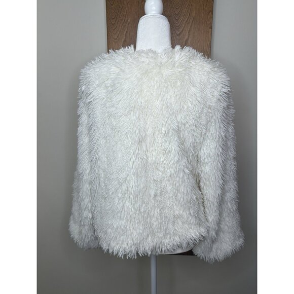 White Faux Fur Fuzzy Jacket Sz XL Juinors Open Front Cropped Boho Southwest Fall - Picture 4 of 8